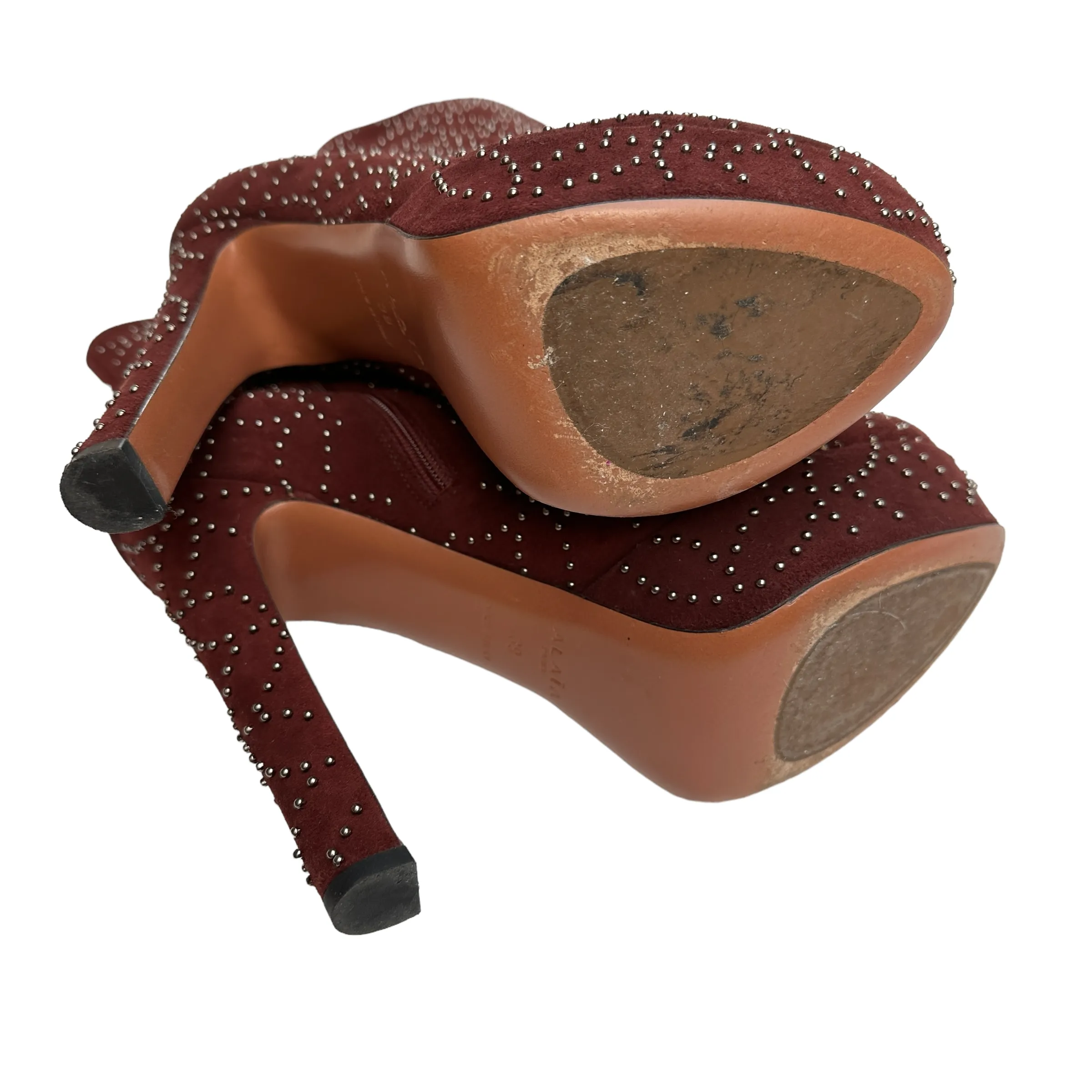 Burgundy Suede Heels Boots - 9