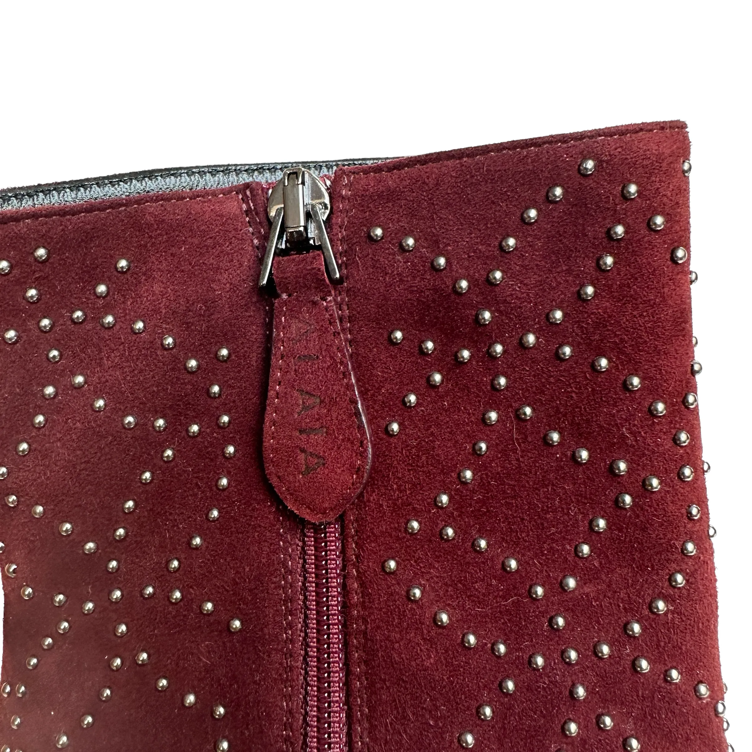 Burgundy Suede Heels Boots - 9
