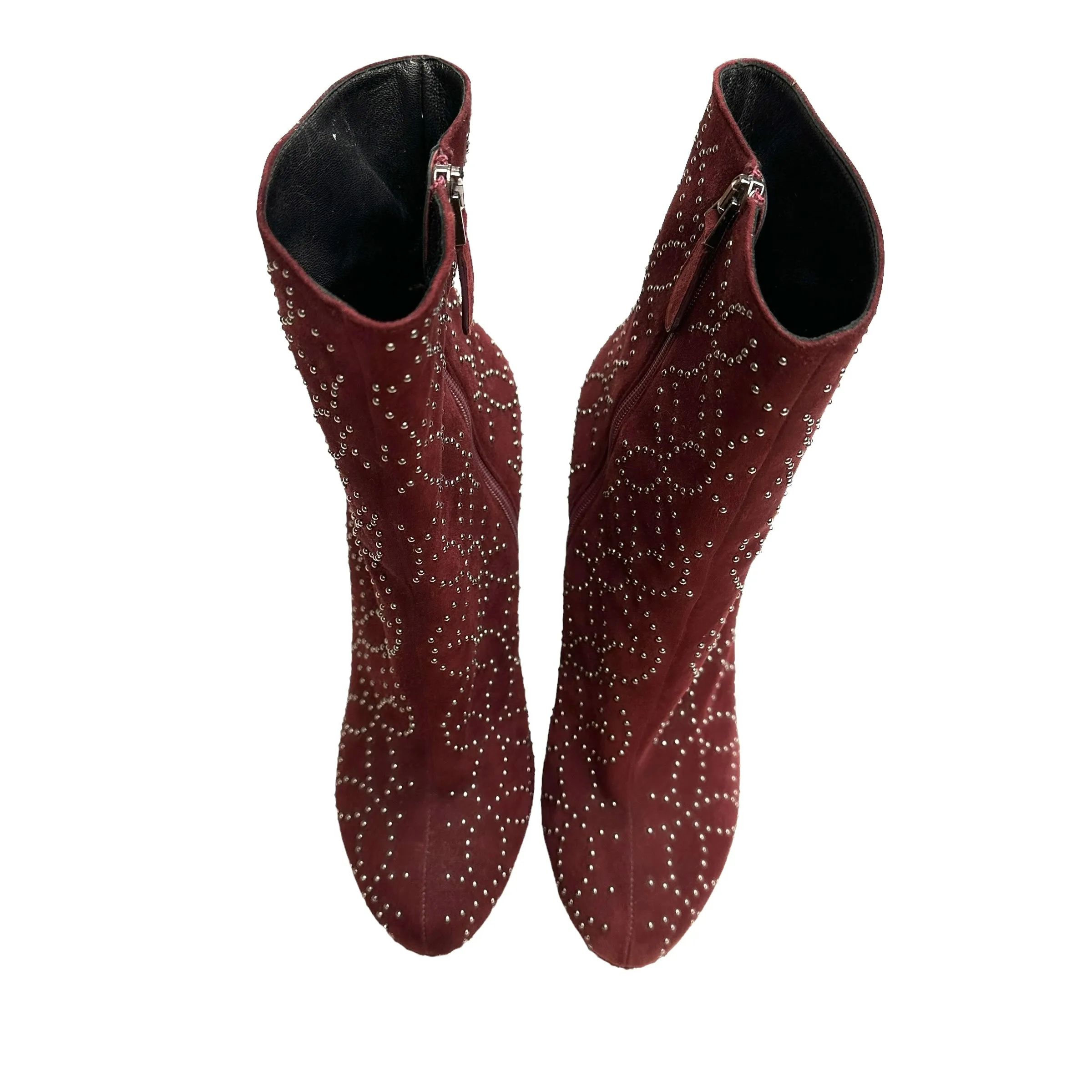 Burgundy Suede Heels Boots - 9