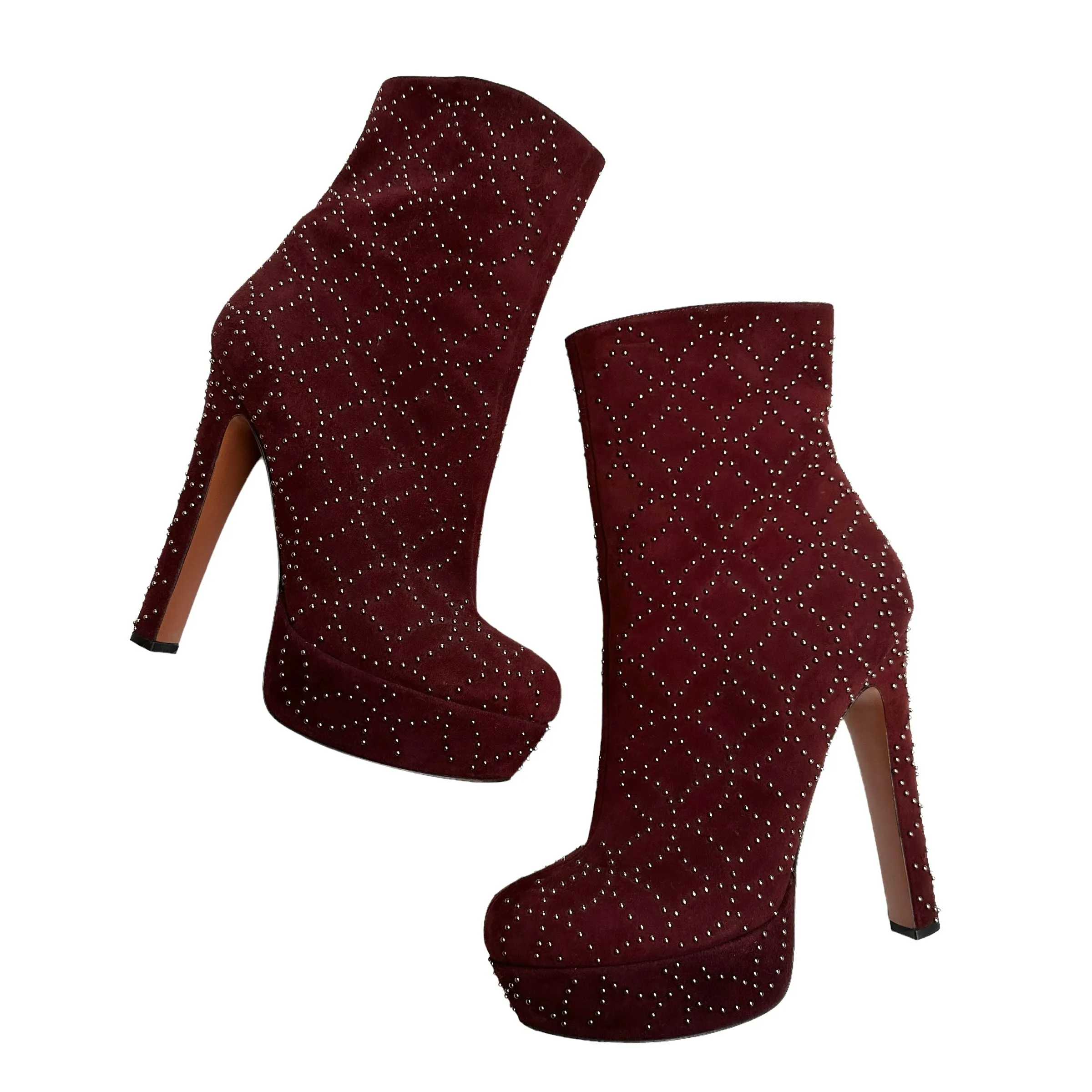 Burgundy Suede Heels Boots - 9