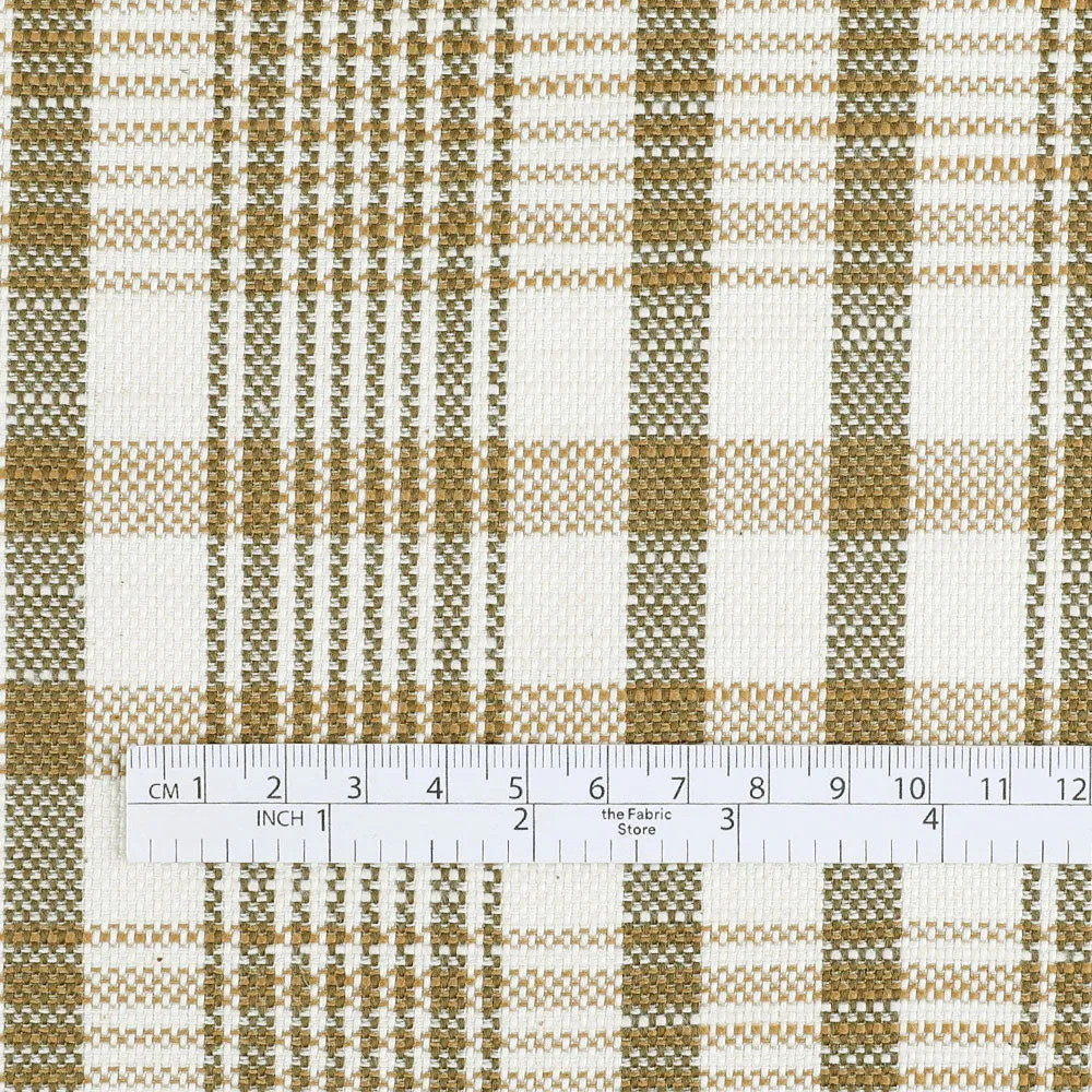Plaid Basketweave Cotton / Poly - Cream / Olive (remnant)