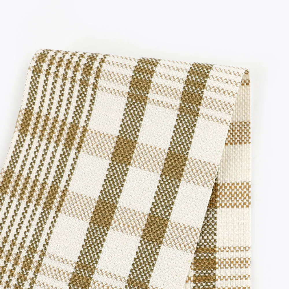 Plaid Basketweave Cotton / Poly - Cream / Olive (remnant)