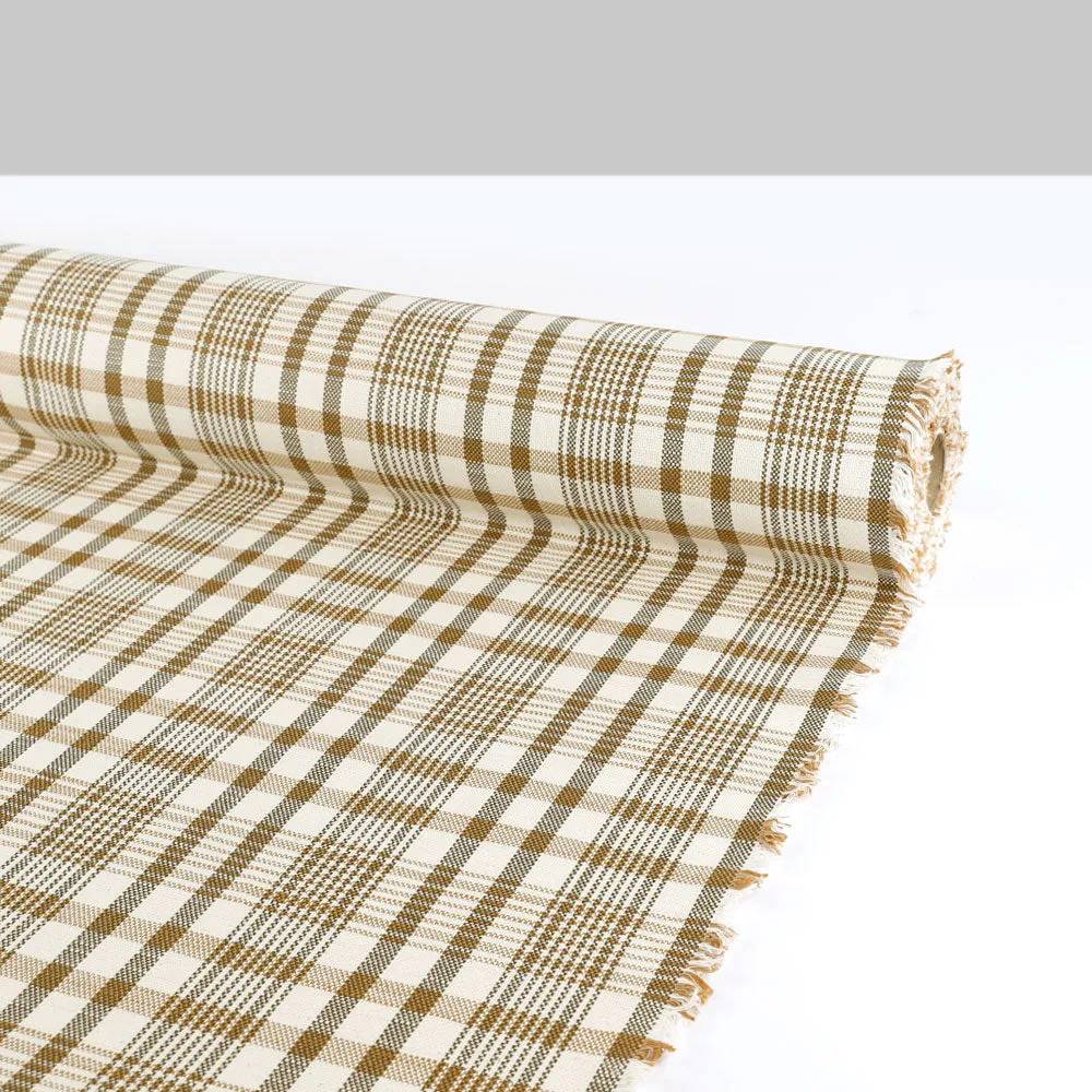 Plaid Basketweave Cotton / Poly - Cream / Olive (remnant)