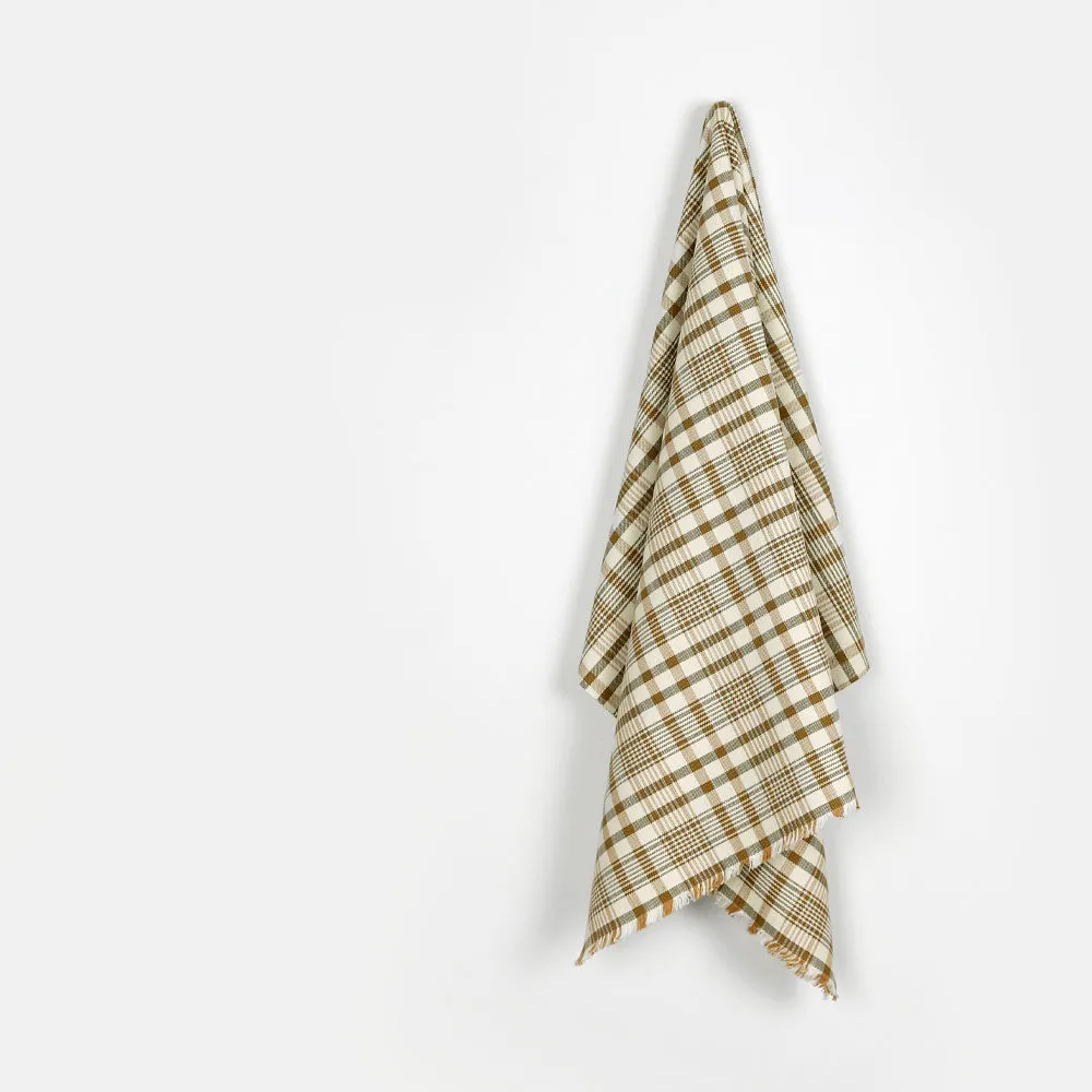 Plaid Basketweave Cotton / Poly - Cream / Olive (remnant)