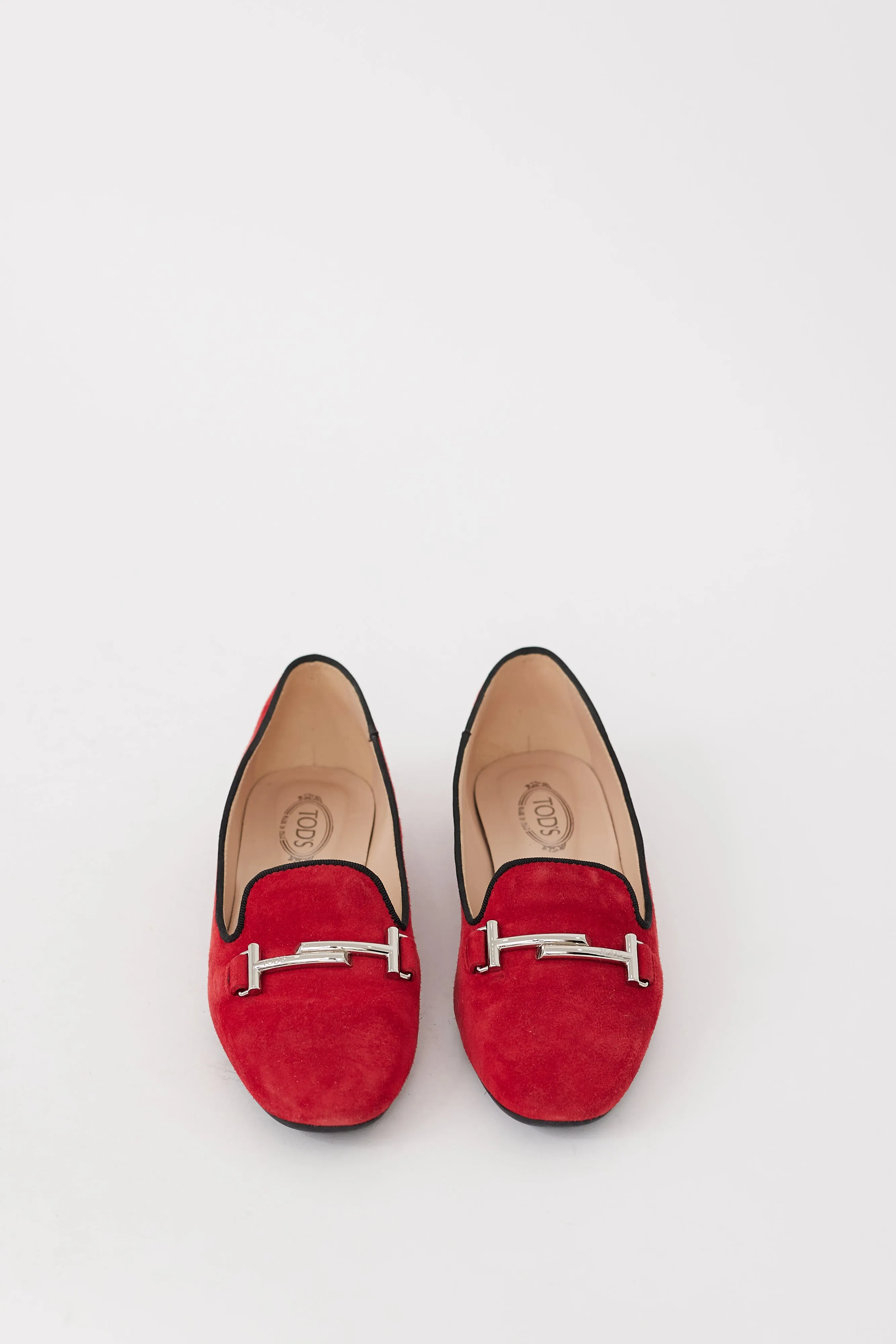 Red & Silver Suede Double T Loafer