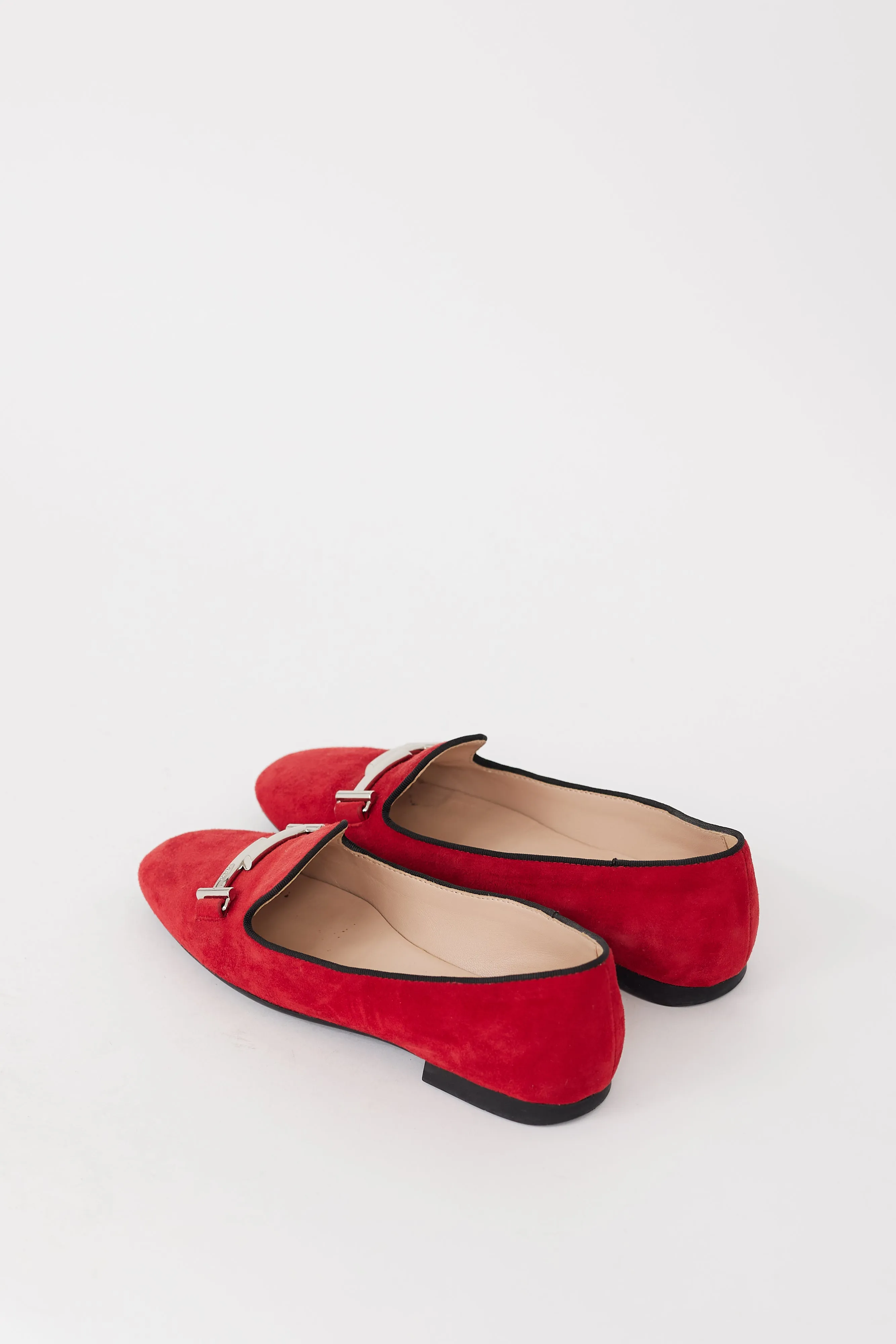 Red & Silver Suede Double T Loafer