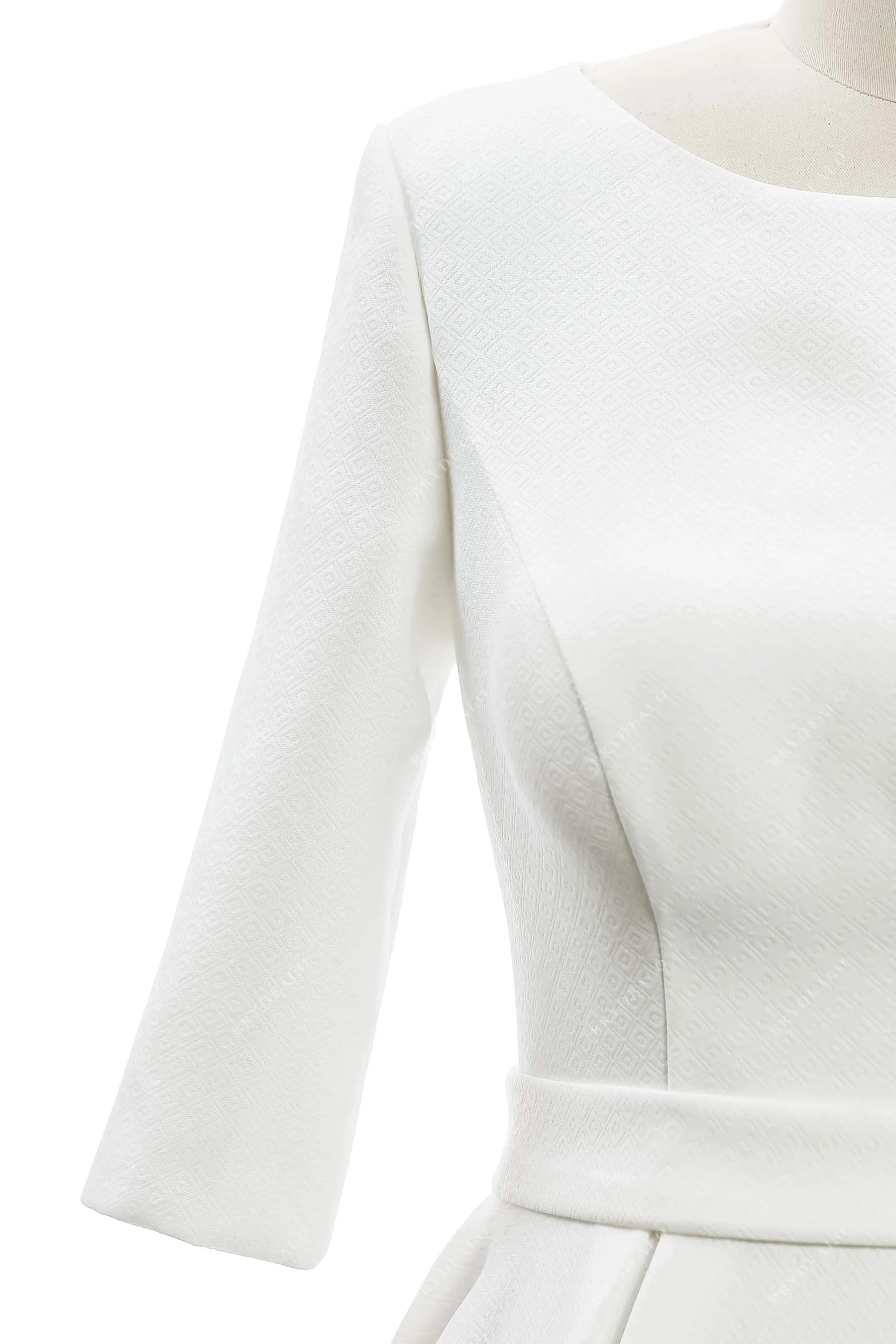 Simple Boat Neck 3/4 Sleeve Designed Satin Modest Wedding Dress